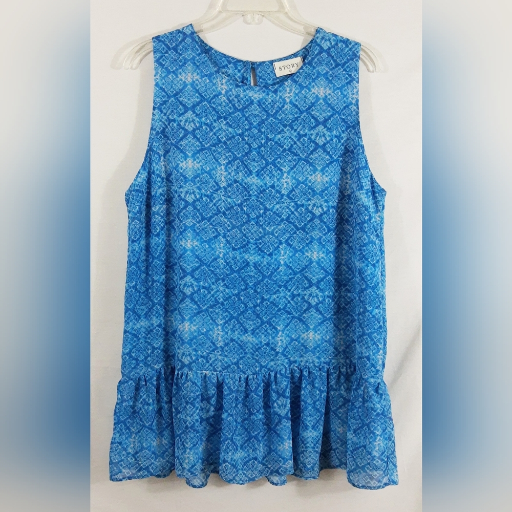 Story Women's Blue Sleeveless Ruffle Bottom Tunic or Dress